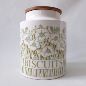 Hornsea Fleur white green big BISCUITS canister jar, 70s retro vintage pottery