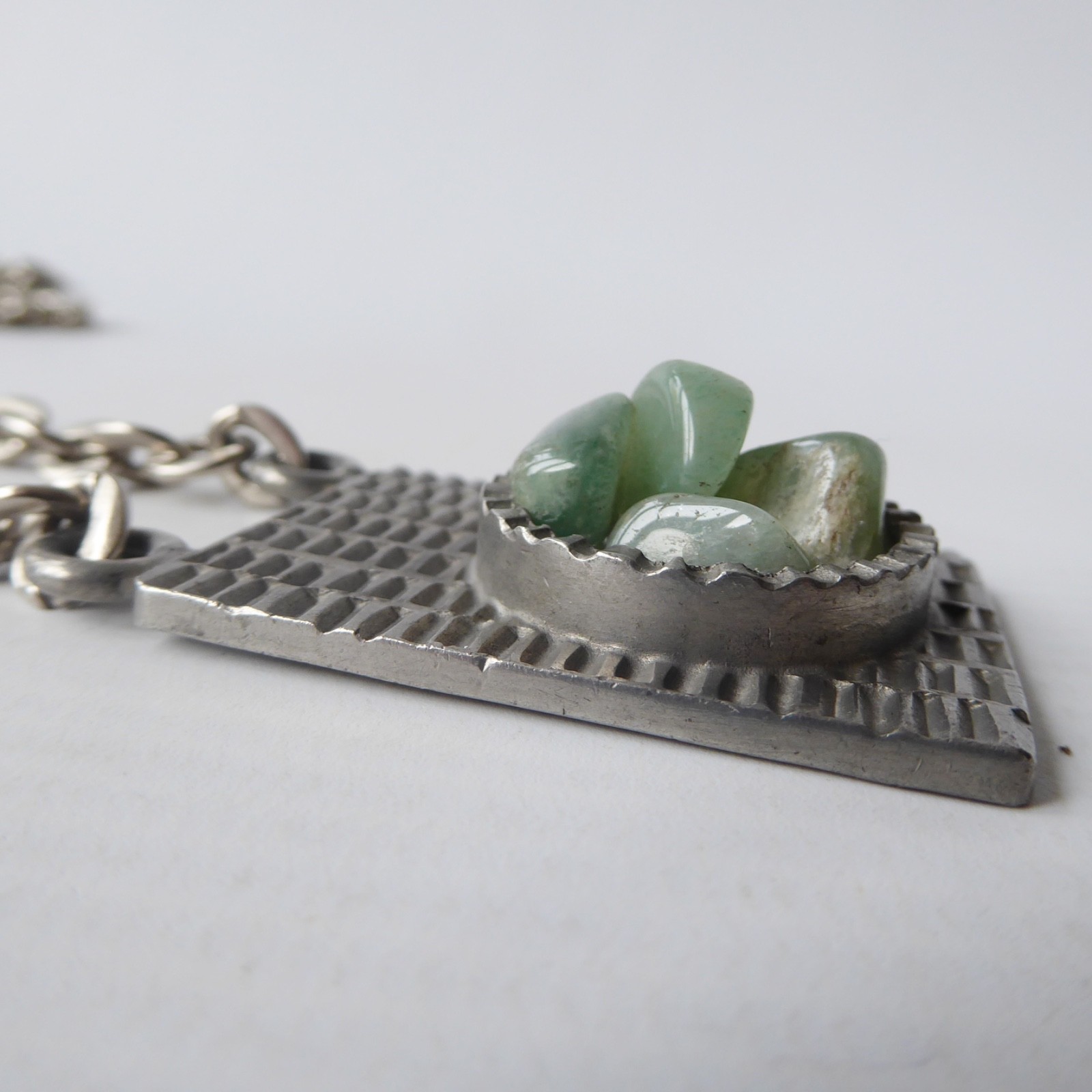 Jorgen Jensen vintage pewter pendant & necklace green gemstone. Brutalist 310B - Image 11