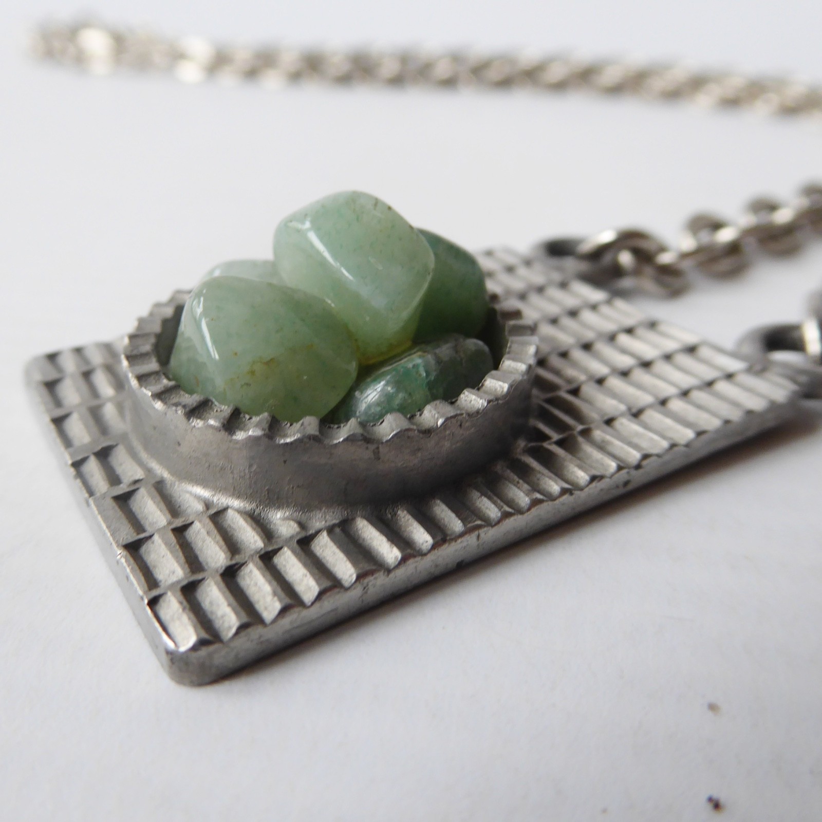 Jorgen Jensen vintage pewter pendant & necklace green gemstone. Brutalist 310B - Image 12