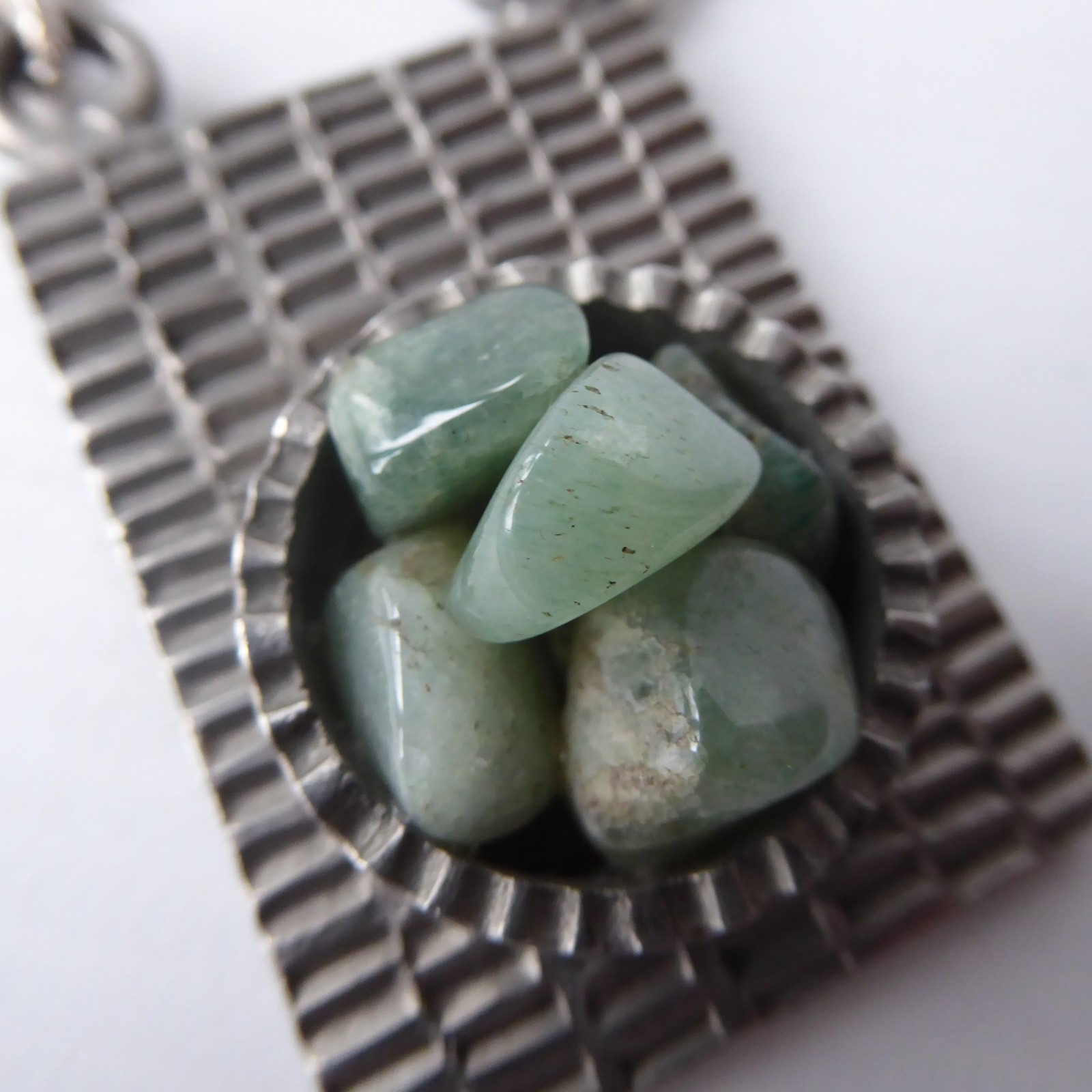 Jorgen Jensen vintage pewter pendant & necklace green gemstone. Brutalist 310B - Image 13