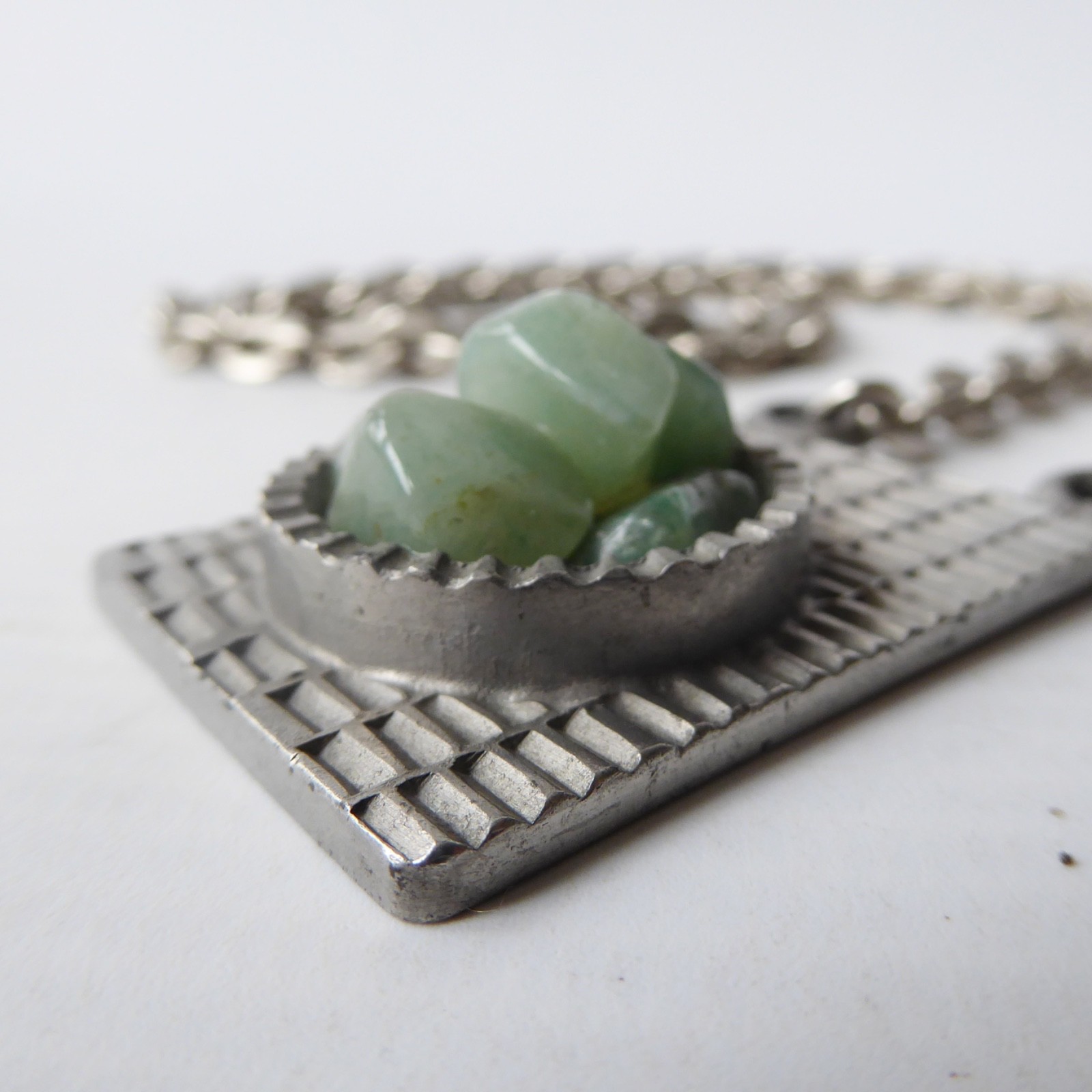 Jorgen Jensen vintage pewter pendant & necklace green gemstone. Brutalist 310B - Image 14