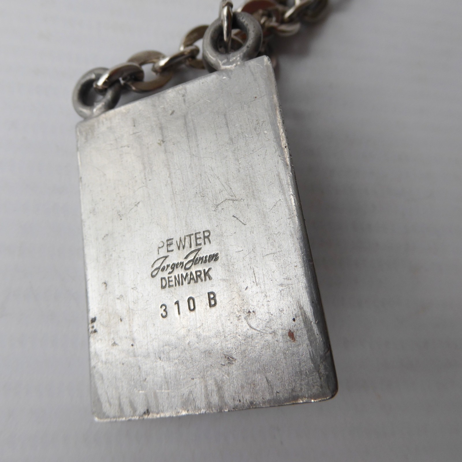 Jorgen Jensen vintage pewter pendant & necklace green gemstone. Brutalist 310B - Image 15