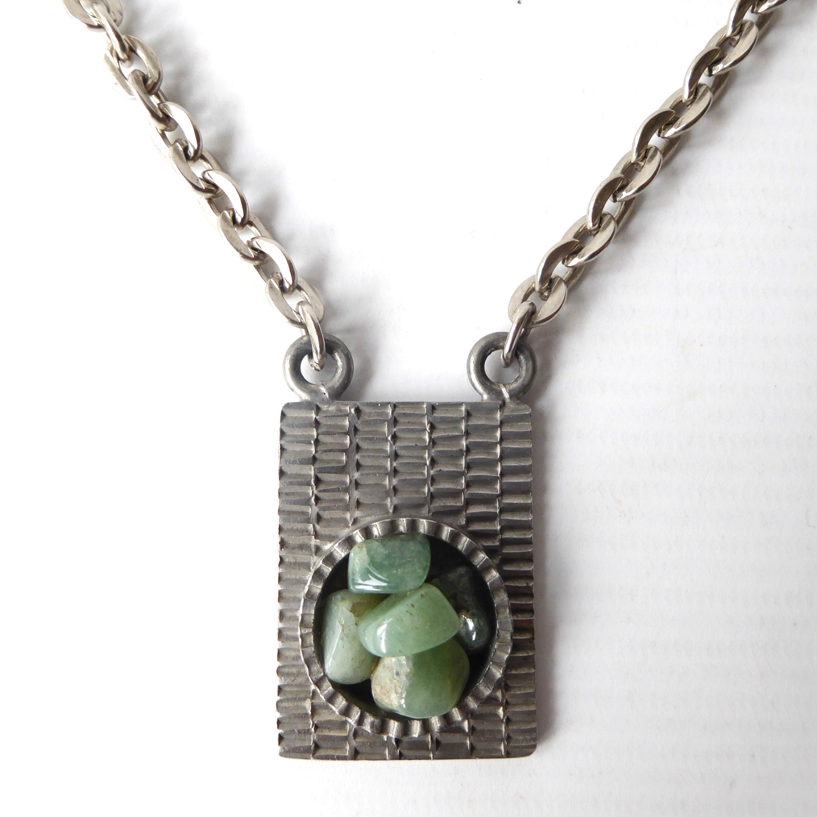 Jorgen Jensen vintage pewter pendant & necklace green gemstone. Brutalist 310B - Image 3
