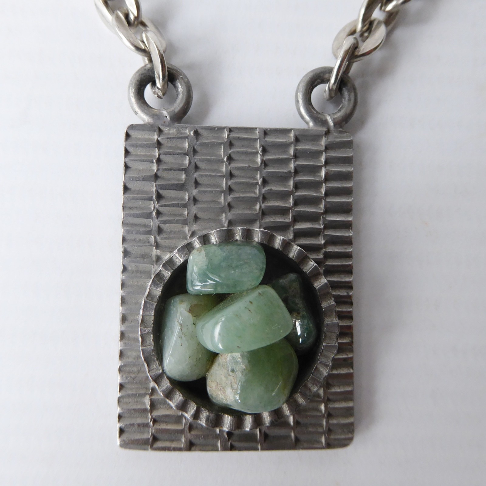 Jorgen Jensen vintage pewter pendant & necklace green gemstone. Brutalist 310B - Image 5