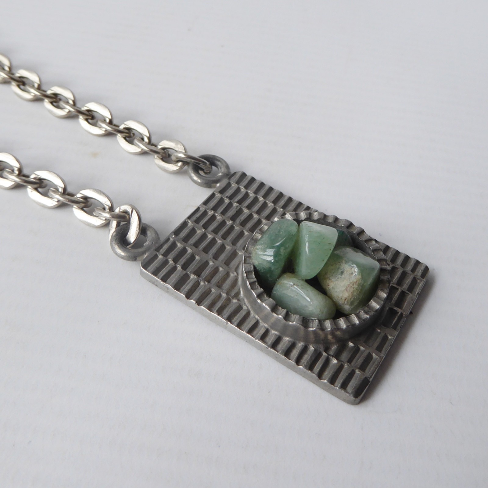 Jorgen Jensen vintage pewter pendant & necklace green gemstone. Brutalist 310B - Image 10