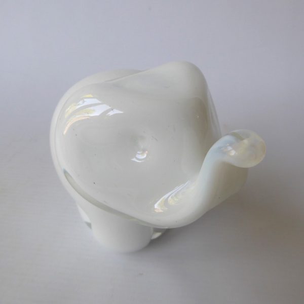 Langham Glass elephant paperweight sculpture, vintage white trunk up figurine - Image 4