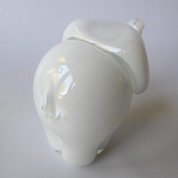 Langham Glass elephant paperweight sculpture, vintage white trunk up figurine - Image 7