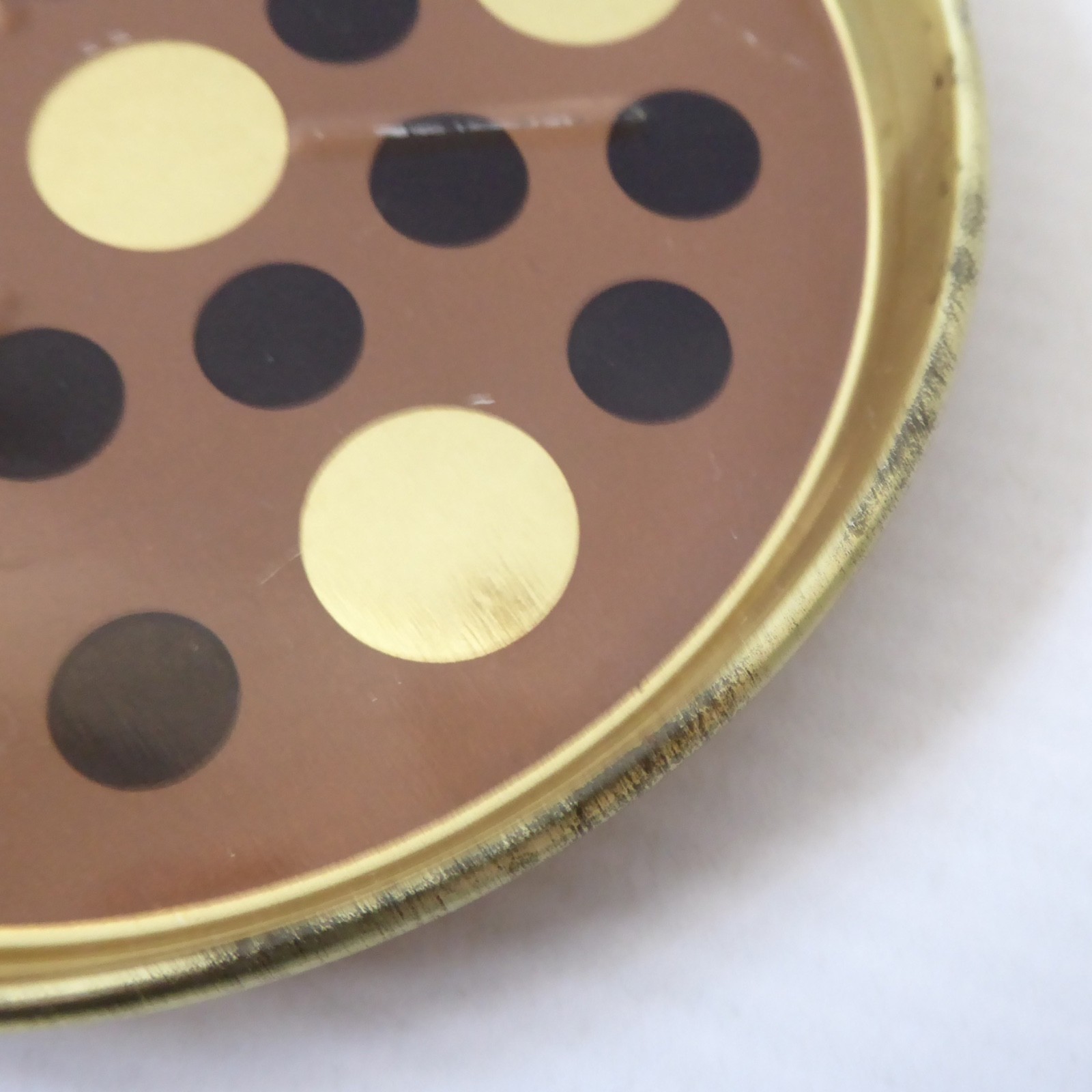 Laurids Lonborg A/S vintage retro tin metal 4" coaster DENMARK. Brown gold spots - Image 14