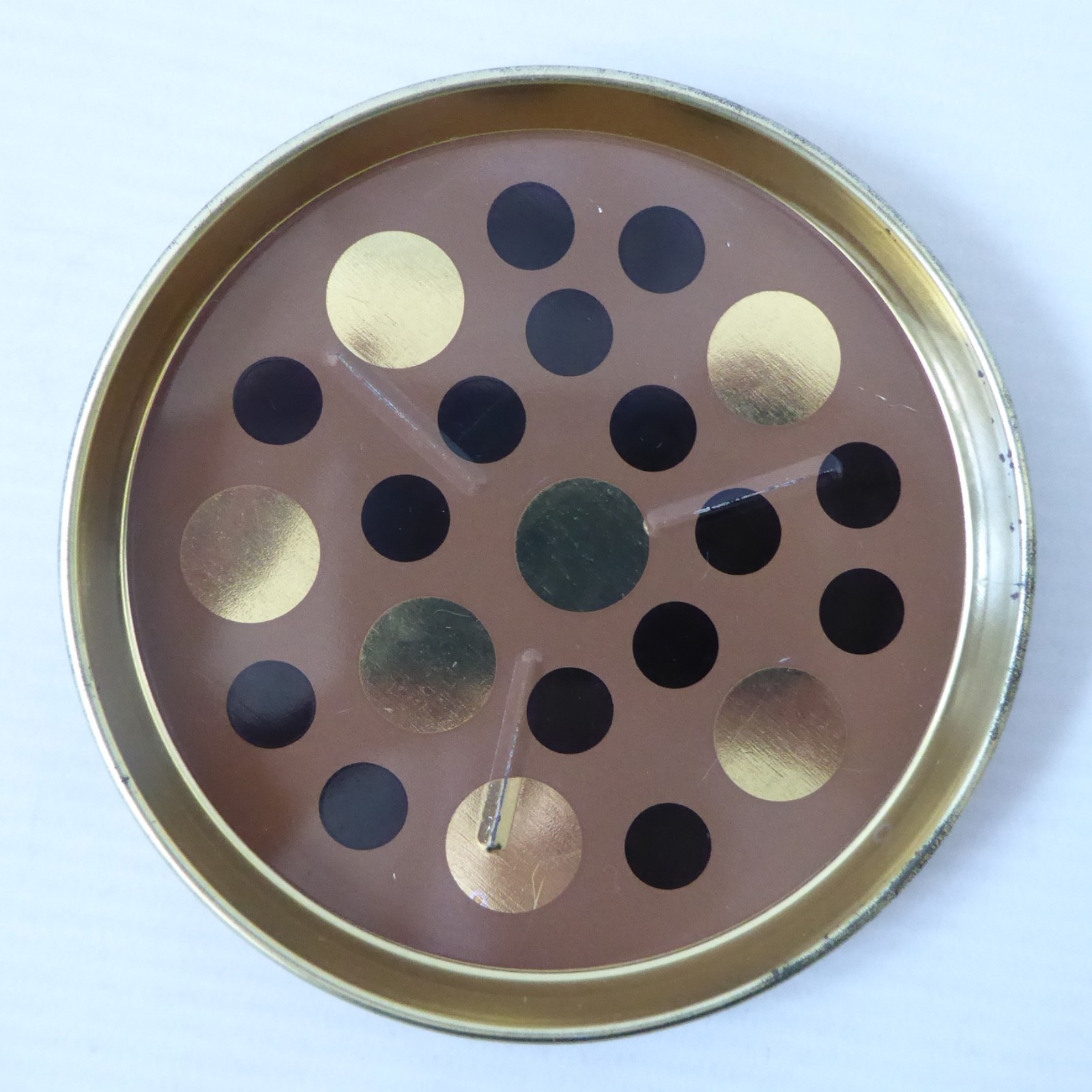 Laurids Lonborg A/S vintage retro tin metal 4" coaster DENMARK. Brown gold spots - Image 3