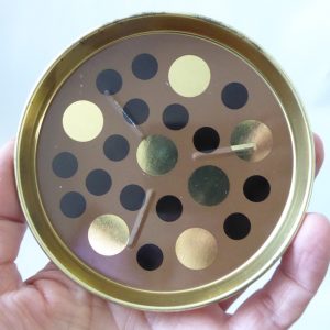 Laurids Lonborg A/S vintage retro tin metal 4" coaster DENMARK. Brown gold spots