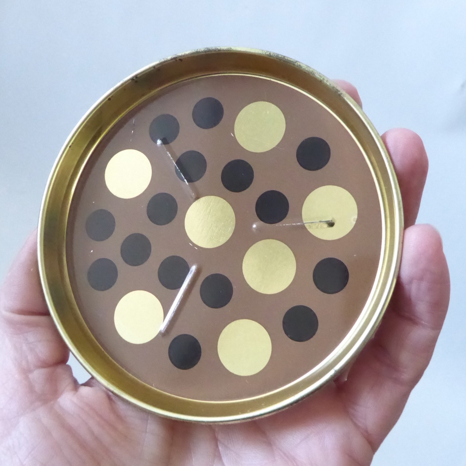 Laurids Lonborg A/S vintage retro tin metal 4" coaster DENMARK. Brown gold spots - Image 9