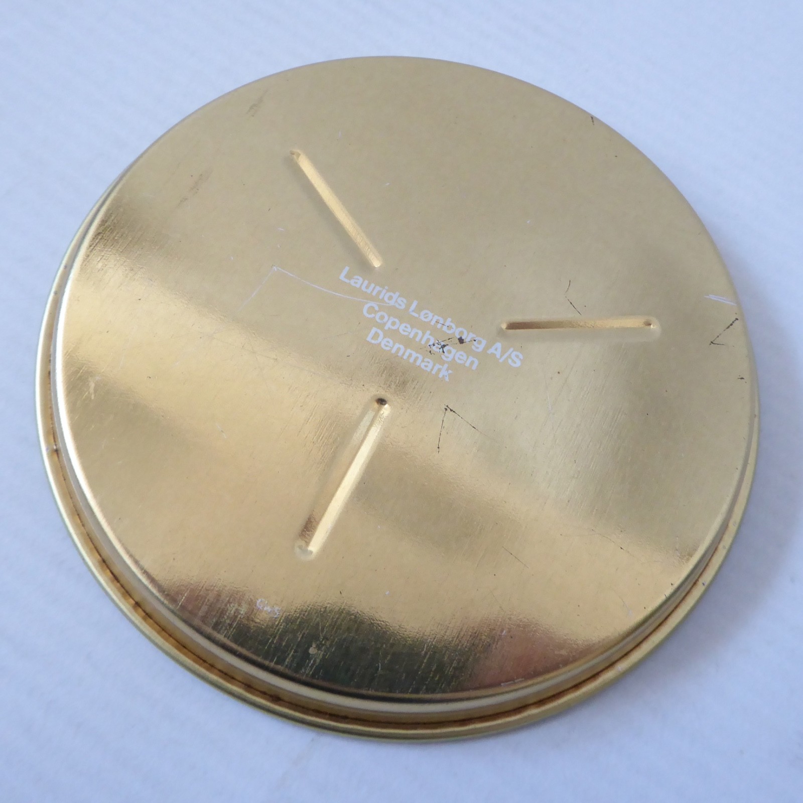 Laurids Lonborg A/S vintage retro tin metal 4" coaster DENMARK. Brown gold spots - Image 10