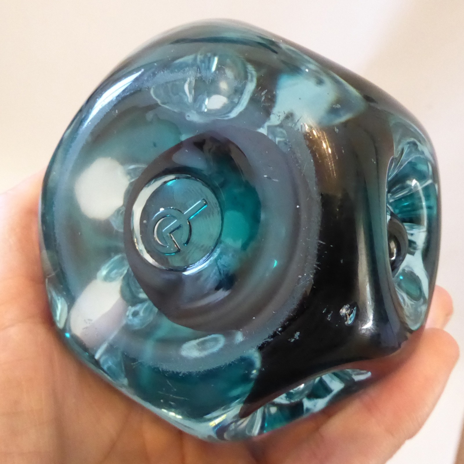 Liskeard teal blue, aqua cased, art glass knobbly dimple vase, Jim Dyer. 1970s - Image 11