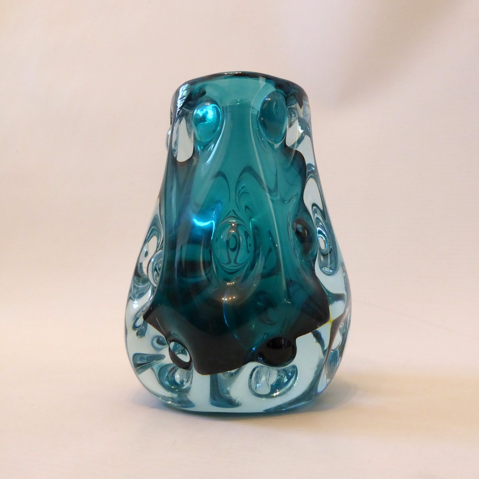 Liskeard teal blue, aqua cased, art glass knobbly dimple vase, Jim Dyer. 1970s - Image 3