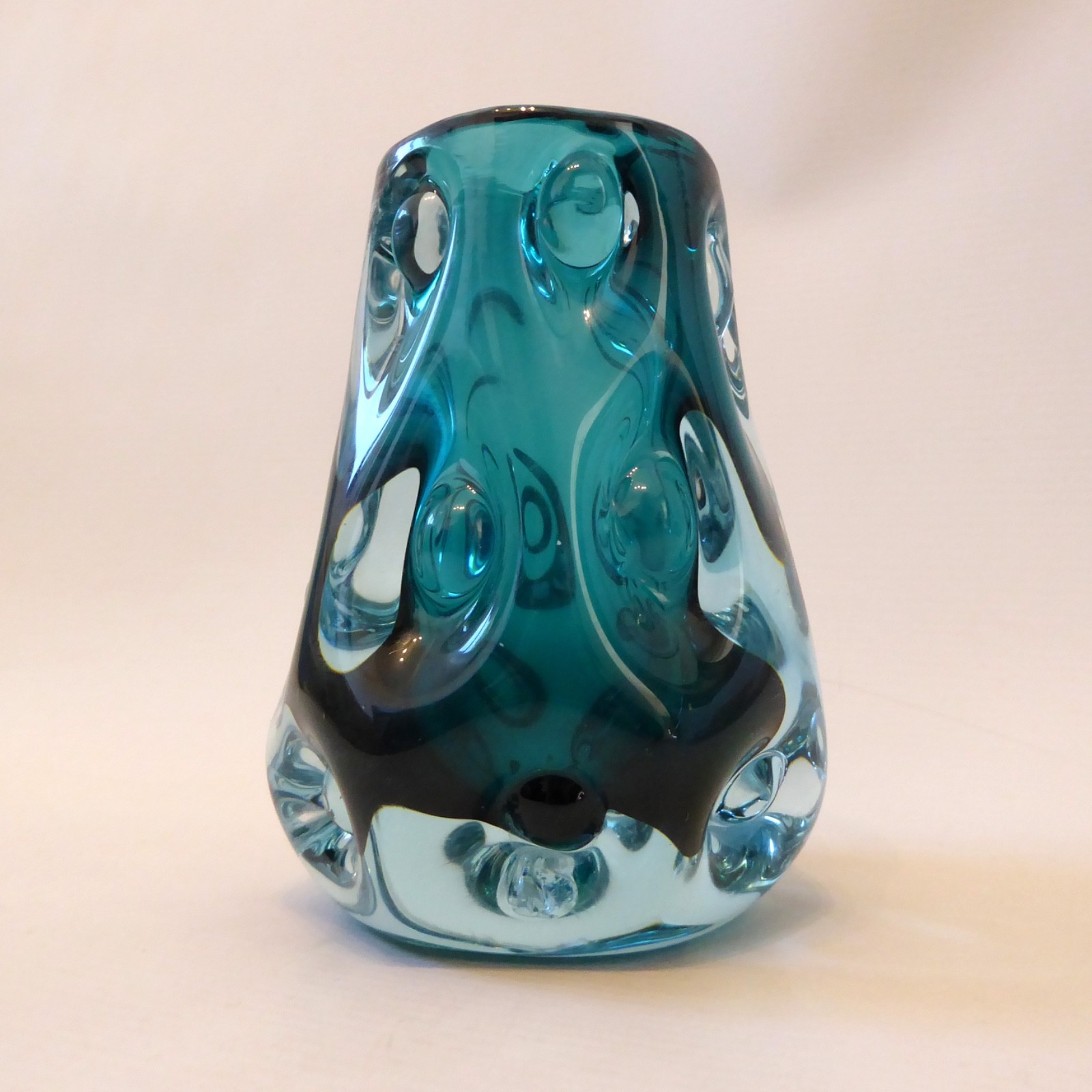Liskeard teal blue, aqua cased, art glass knobbly dimple vase, Jim Dyer. 1970s - Image 4
