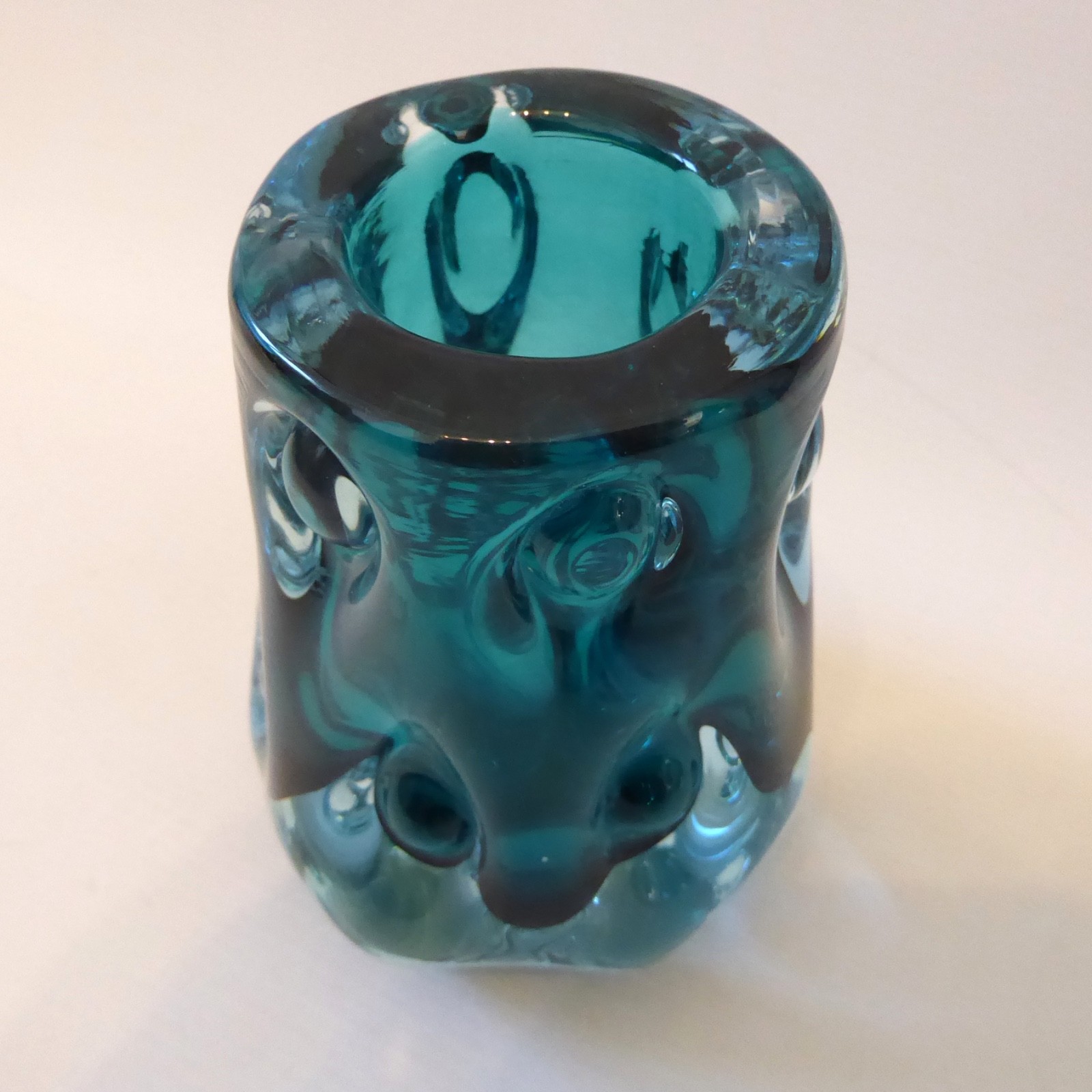 Liskeard teal blue, aqua cased, art glass knobbly dimple vase, Jim Dyer. 1970s - Image 6