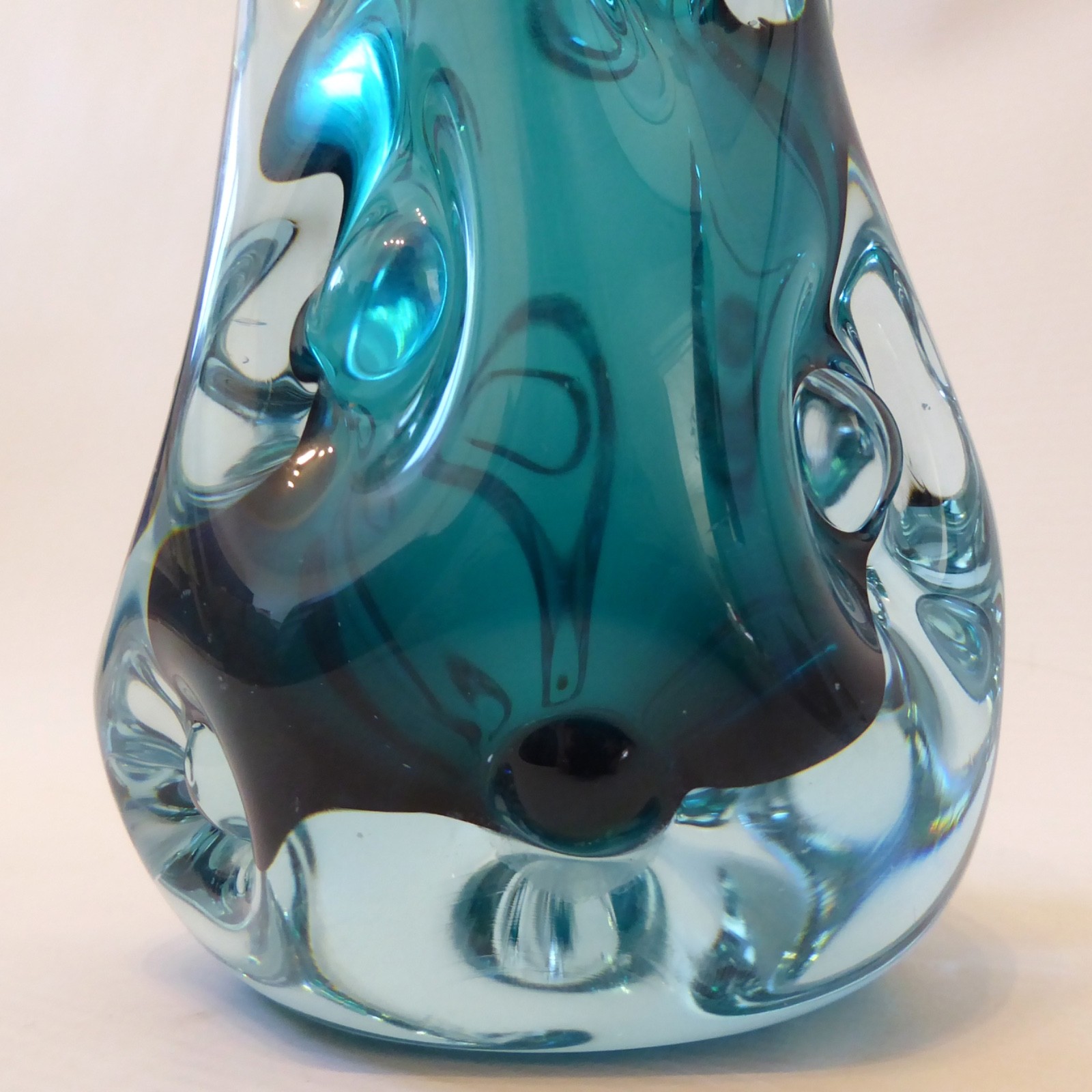 Liskeard teal blue, aqua cased, art glass knobbly dimple vase, Jim Dyer. 1970s - Image 7