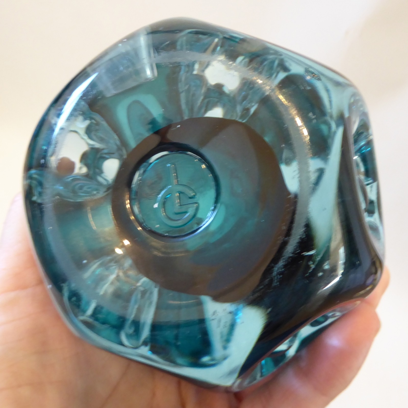Liskeard teal blue, aqua cased, art glass knobbly dimple vase, Jim Dyer. 1970s - Image 10