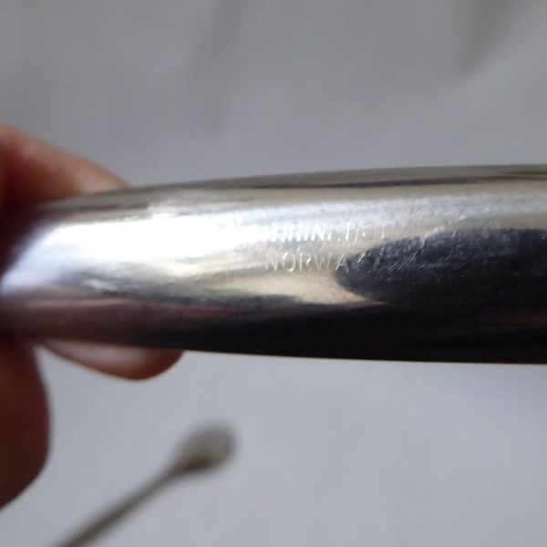 Mid century Cathrineholm Norway Cathedral salad servers. Serving spoon fork teal - Image 11