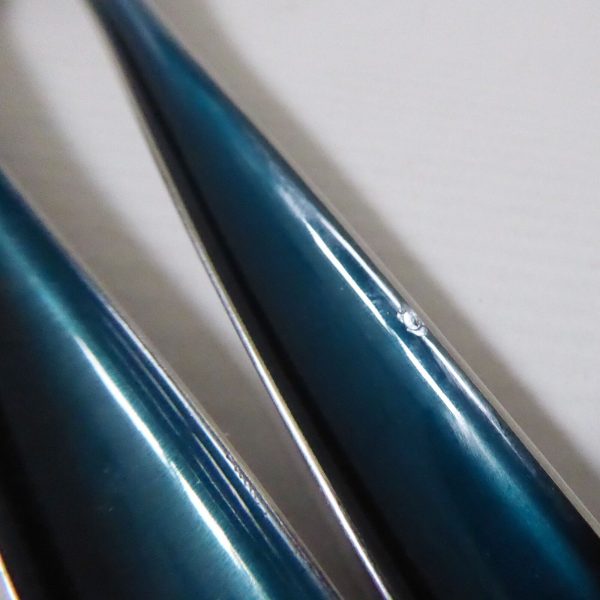 Mid century Cathrineholm Norway Cathedral salad servers. Serving spoon fork teal - Image 13