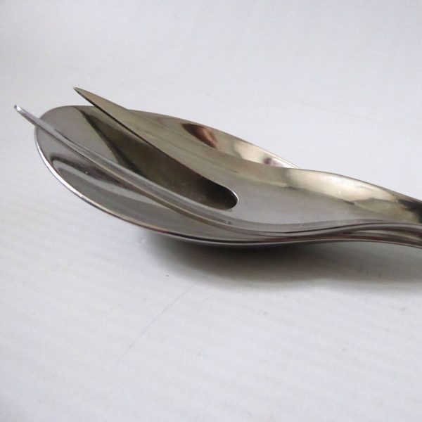 Mid century Cathrineholm Norway Cathedral salad servers. Serving spoon fork teal - Image 5