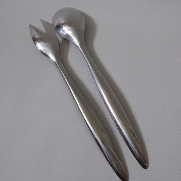 Mid century Cathrineholm Norway Cathedral salad servers. Serving spoon fork teal - Image 10