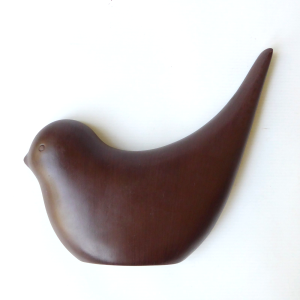 Mid century style faux wood ceramic bird wall hanging plaque, modernist minimal