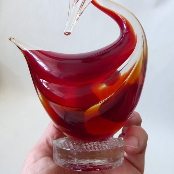 Murano art glass duck figurine, red & amber sommerso cased. Vintage Italian bird - Image 11