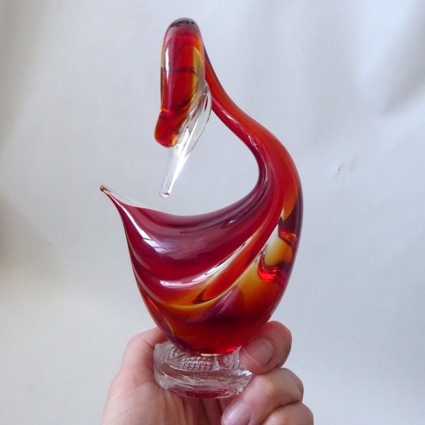 Murano art glass duck figurine, red & amber sommerso cased. Vintage Italian bird - Image 3