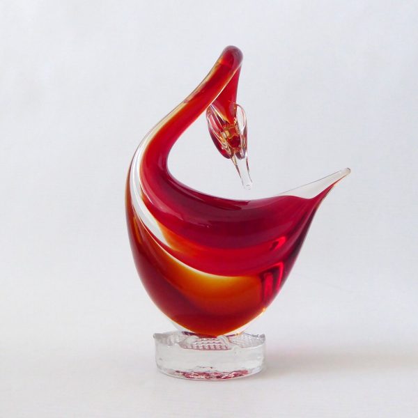 Murano art glass duck figurine, red & amber sommerso cased. Vintage Italian bird - Image 4