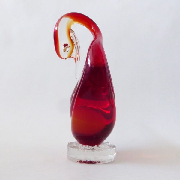 Murano art glass duck figurine, red & amber sommerso cased. Vintage Italian bird - Image 5
