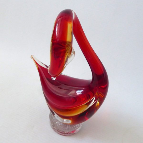 Murano art glass duck figurine, red & amber sommerso cased. Vintage Italian bird - Image 6