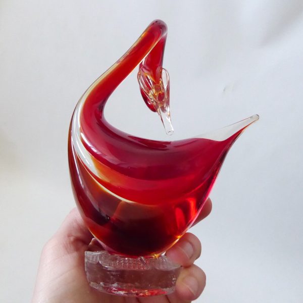 Murano art glass duck figurine, red & amber sommerso cased. Vintage Italian bird - Image 7