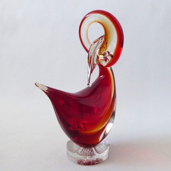 Murano art glass duck figurine, red & amber sommerso cased. Vintage Italian bird - Image 8