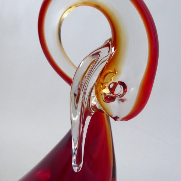 Murano art glass duck figurine, red & amber sommerso cased. Vintage Italian bird - Image 9