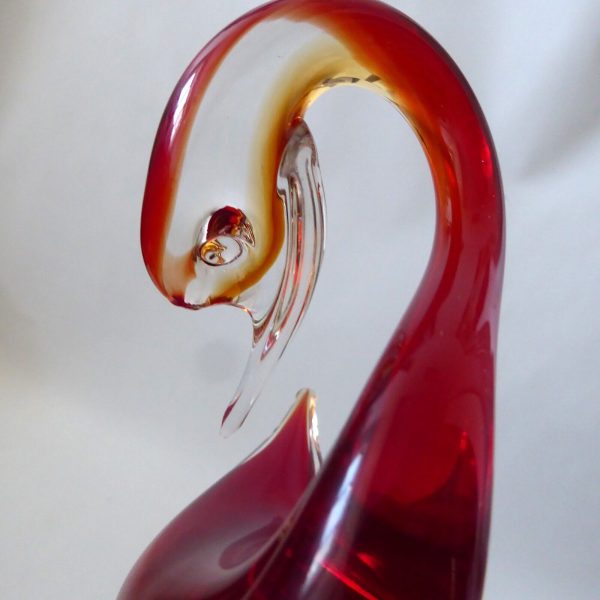Murano art glass duck figurine, red & amber sommerso cased. Vintage Italian bird - Image 10