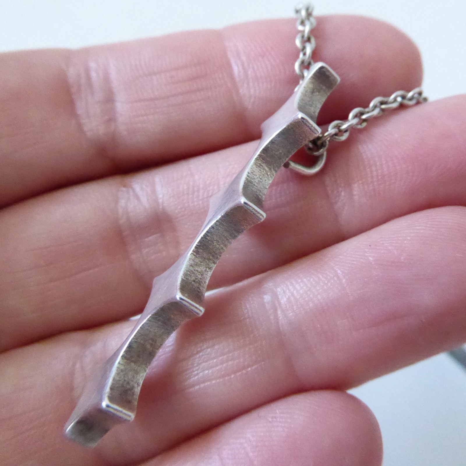 NB modernist pendant & necklace. Signed NS06, nickel silver alloy. Vintage style - Image 11