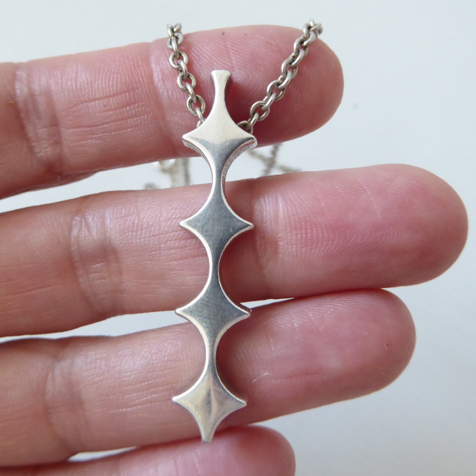 NB modernist pendant & necklace. Signed NS06, nickel silver alloy. Vintage style