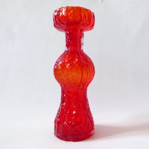 Old Colony Japanese Riihimaki style vintage art glass vase, red bark textured