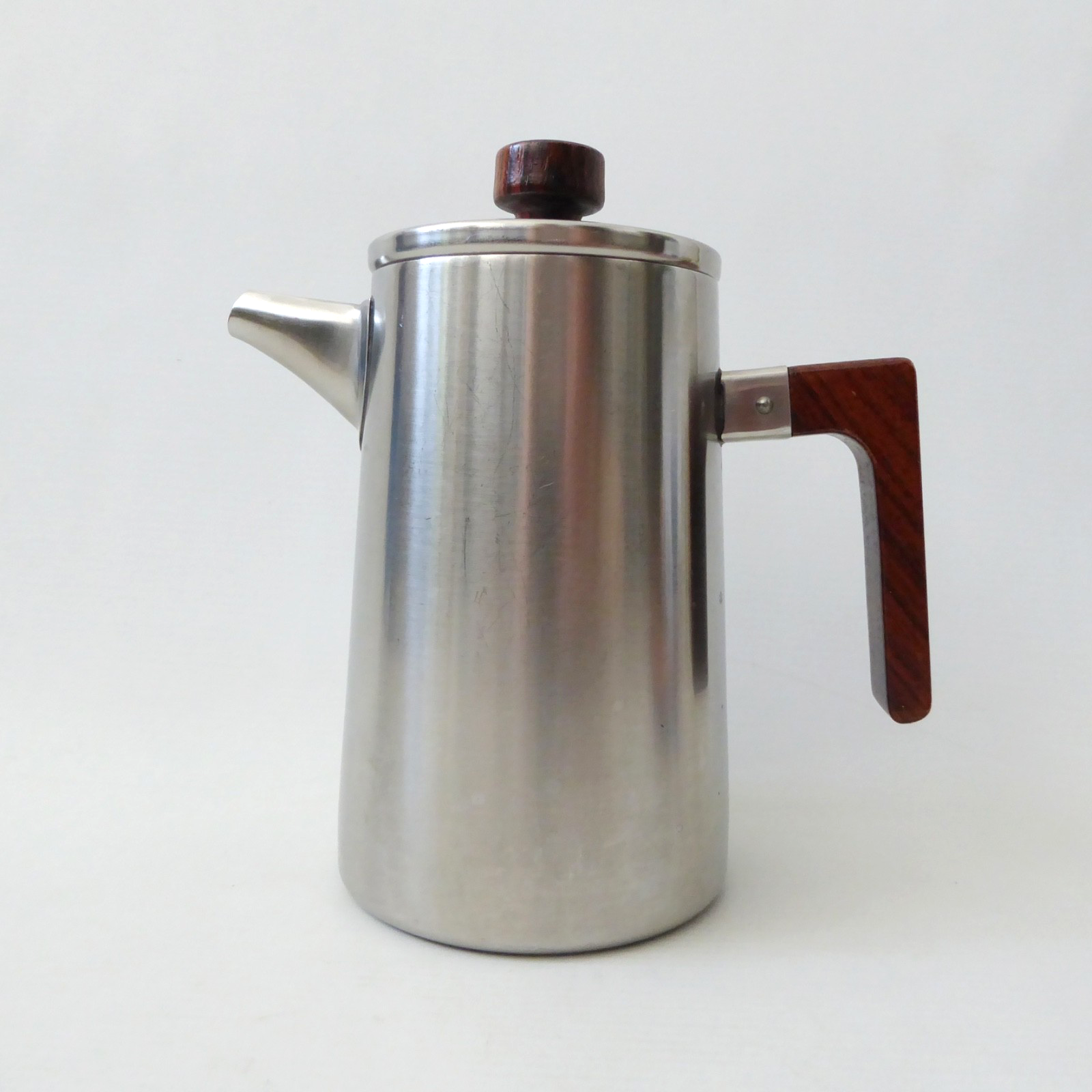 Old Hall stainless steel & rosewood coffee/hot water pot, 1970s modernist retro