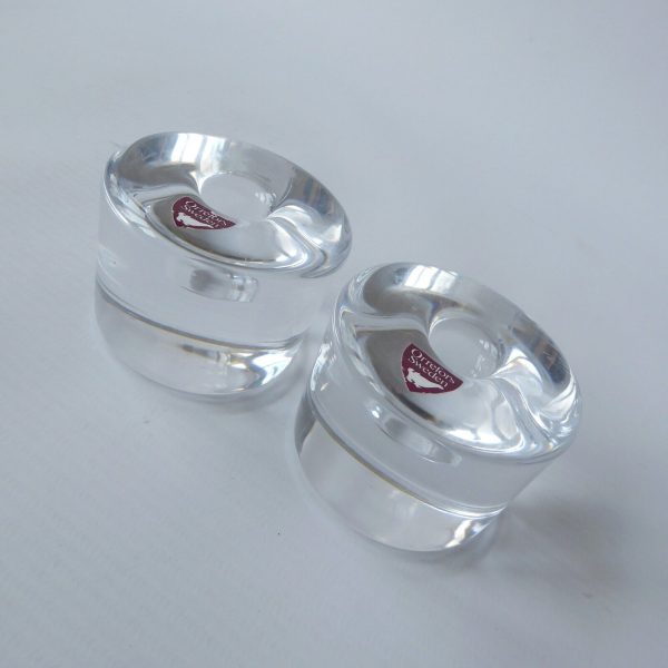 Orrefors pair vintage art glass candle holders, small taper candles, Swedish 70s - Image 3