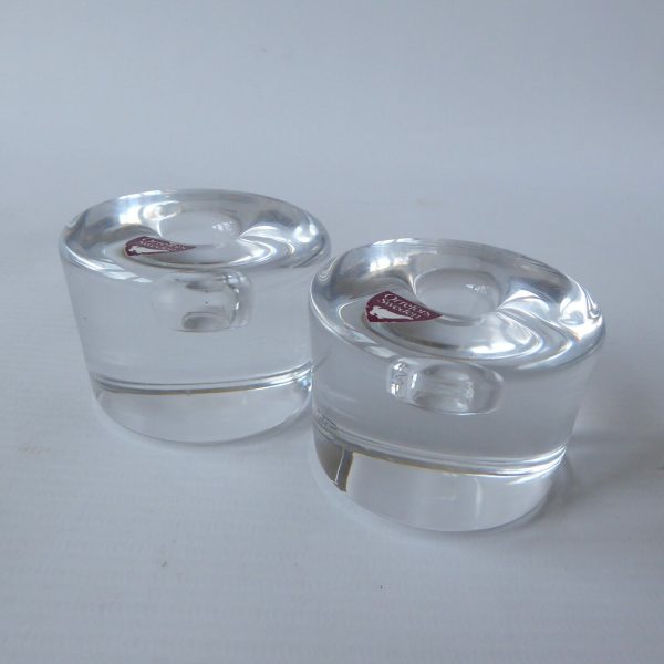 Orrefors pair vintage art glass candle holders, small taper candles, Swedish 70s - Image 4