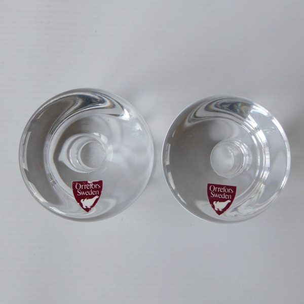 Orrefors pair vintage art glass candle holders, small taper candles, Swedish 70s - Image 5