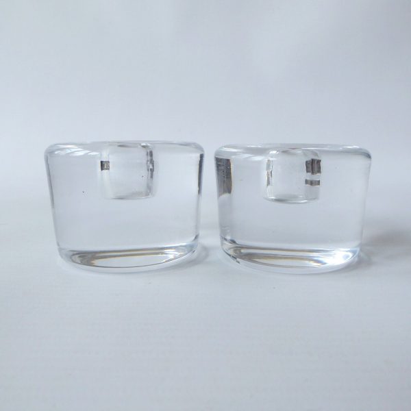 Orrefors pair vintage art glass candle holders, small taper candles, Swedish 70s - Image 6