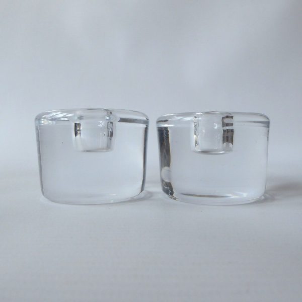Orrefors pair vintage art glass candle holders, small taper candles, Swedish 70s - Image 9