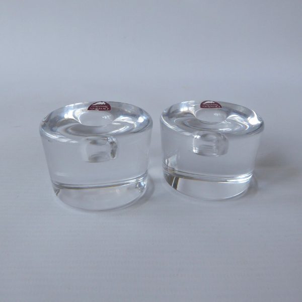 Orrefors pair vintage art glass candle holders, small taper candles, Swedish 70s - Image 10