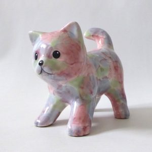 Park Rose ceramic cute cat figurine, vintage retro 1980s pastel pink blue chintz