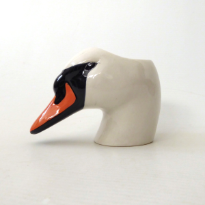 Quail Ceramics swan's face head egg cup, hand painted stoneware. Modern British