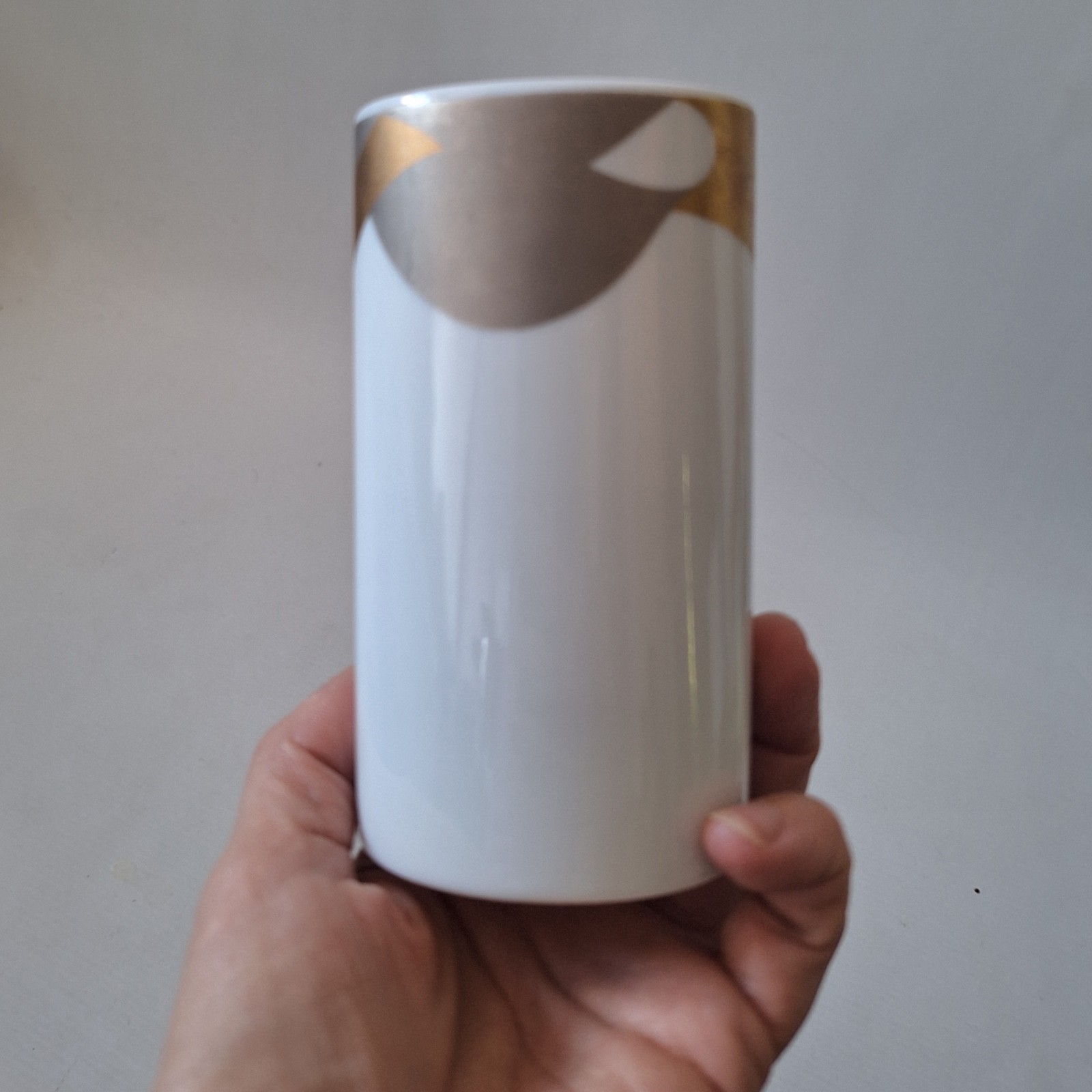 ROSENTHAL porcelain cylinder vase, Johan van Loon design bronze gold silver leaf - Image 2