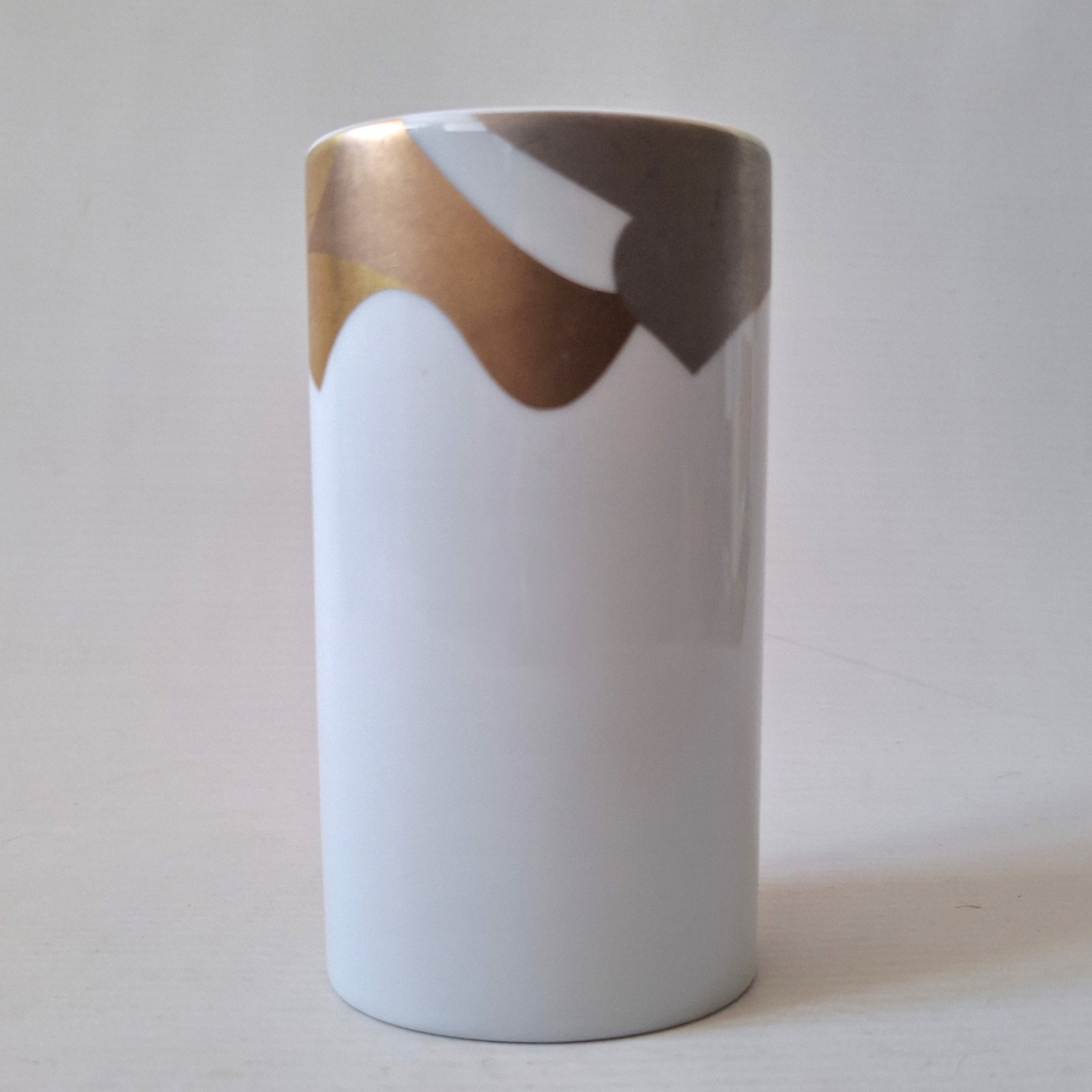 ROSENTHAL porcelain cylinder vase, Johan van Loon design bronze gold silver leaf - Image 3